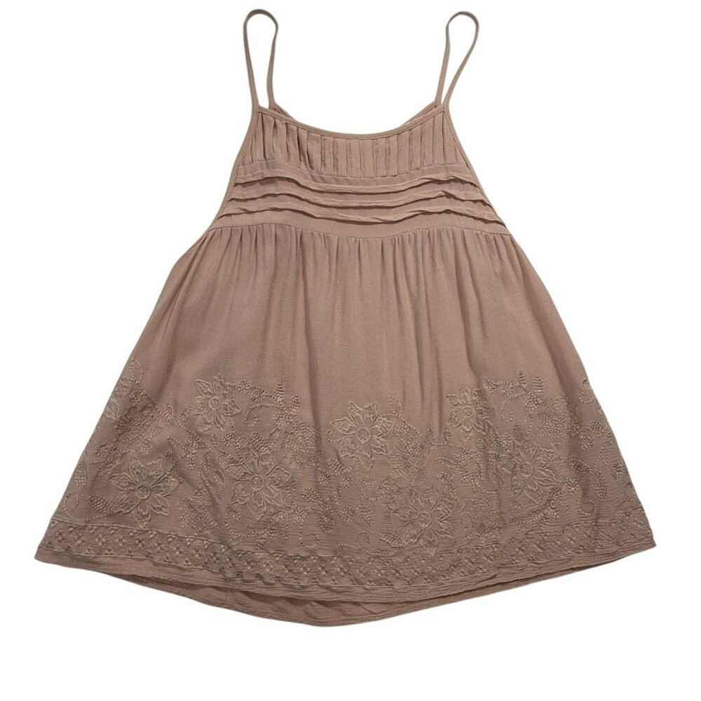 Chloe & Katie Blush Pink Embroidered Tank Top XS Boho Festival Floral Lace Rayon
